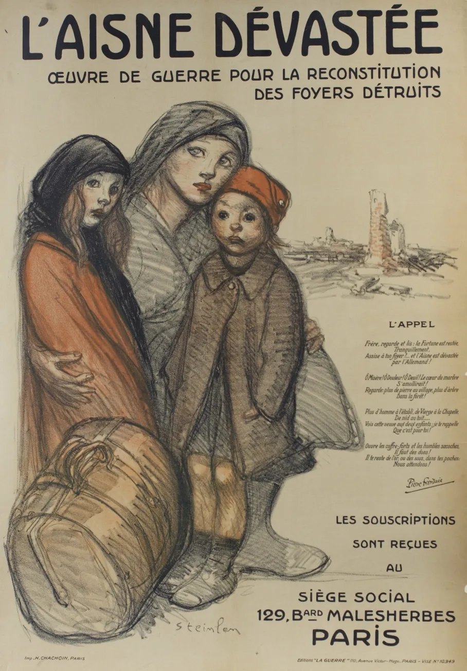 AFFICHE DE SOUSCRIPTION POUR VENIR EN AIDE AUX RÉFUGIÉS DE L'AISNE - THÉOPHILLE STEINLEN