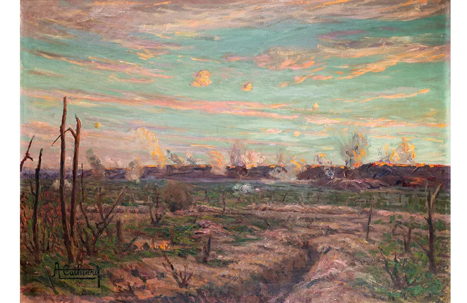 La redoute du Bois Brûlé (Hauts de Meuse). A l’aube du 3 novembre 1914 Huile sur toile, Adrien Cathiard, [ca. 1914-1918] Musée de la Grande Guerre - Meaux, don Trouilloud