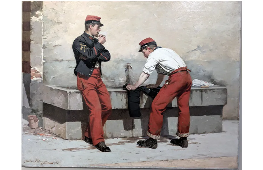Deux soldats au lavoir «Vive la classe 1892 !» Jules Monge (1855-1934) France, 1893 Lithographie 2011.0 Musée Bossuet, Cité épiscopale, Meaux