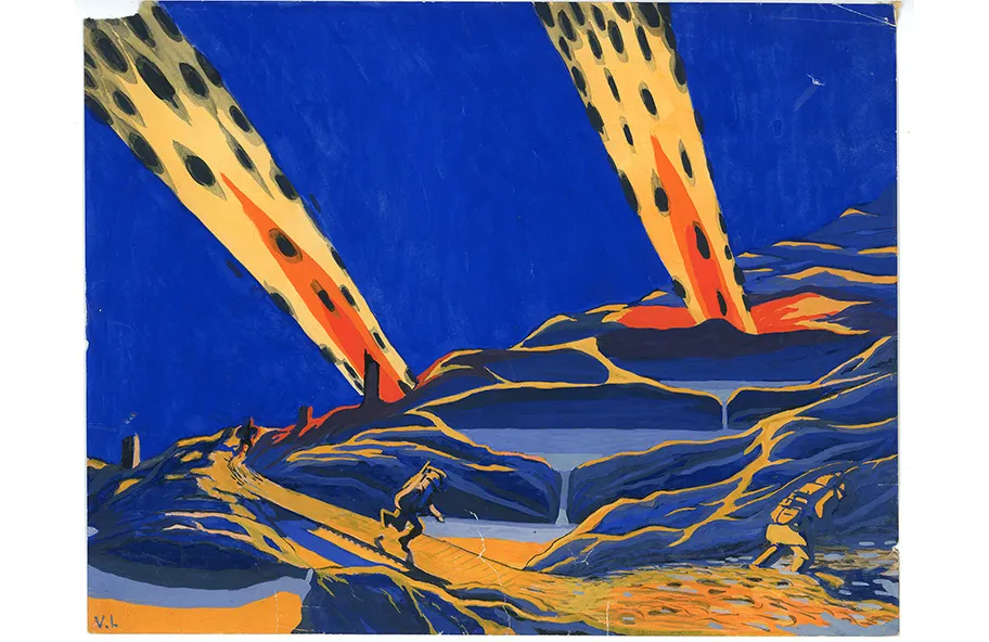 [Explosions] Louis Veyssière (1895-1974) France, premier quart du 20e siècle Gouache sur papier Don Bluwal 2024 Musée de la Grande Guerre, Meaux